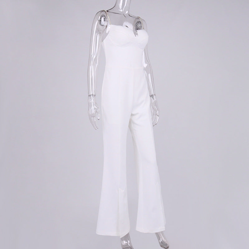 Luxury Slim Fitting Sexy Jumpsuit with Chain Straps! Sleeveless Slip Top Cyber Celebrity Fashion 2111 - KellyModa Store