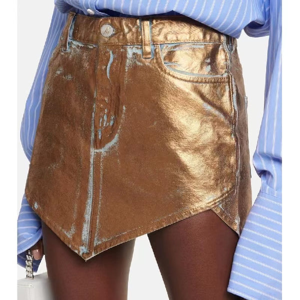 Gold Bronzed Jeans skirt! Hot Skirt Jeans, Denim, Bottoms, Women Jeans, Femme Bottoms