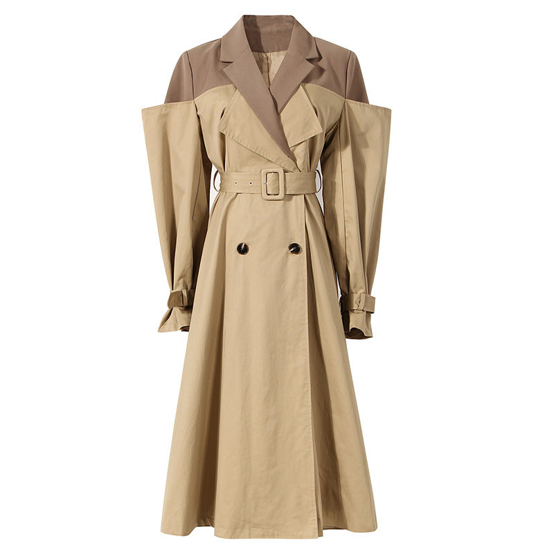 False 2-Piece Blazer and Kahki Trench Coat! Chic Fall Winter Overcoat Wind Coat 2207