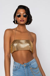 Shortest Edition Sexy Backless Halter Crop Top Bra with Flicker Sequins Fabric, Shining Tops - KellyModa Store