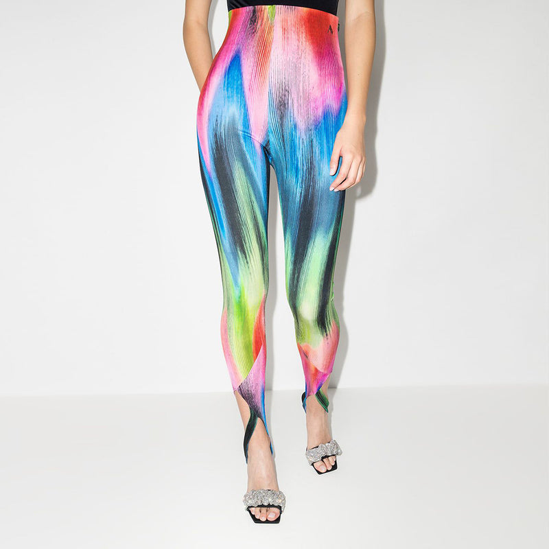 Unreal Color Stripes Printed Tee and Stirup Legging 2-piece Set! Striped Pants Designer Fashion 2201 - KellyModa Store