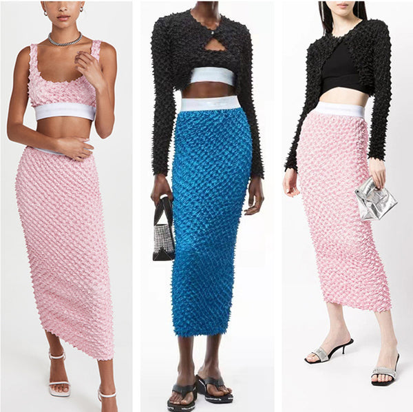 Spiky Shiboli  Elastic Band Bra Top Jacket and Skirt 3-Piece Set! Chic Slim Fitting Top Fashion 2111 - KellyModa Store