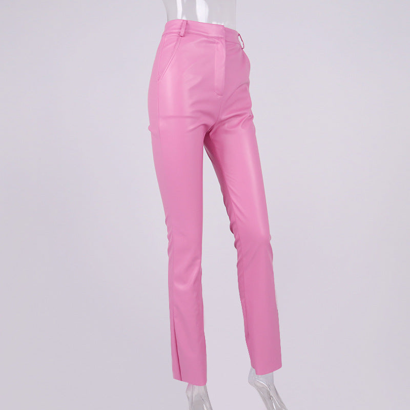 Patent Vegan PU Leather straight Leg Pants! Sexy Slip NightClub Wear Celebrity Fashion 2111 - KellyModa Store