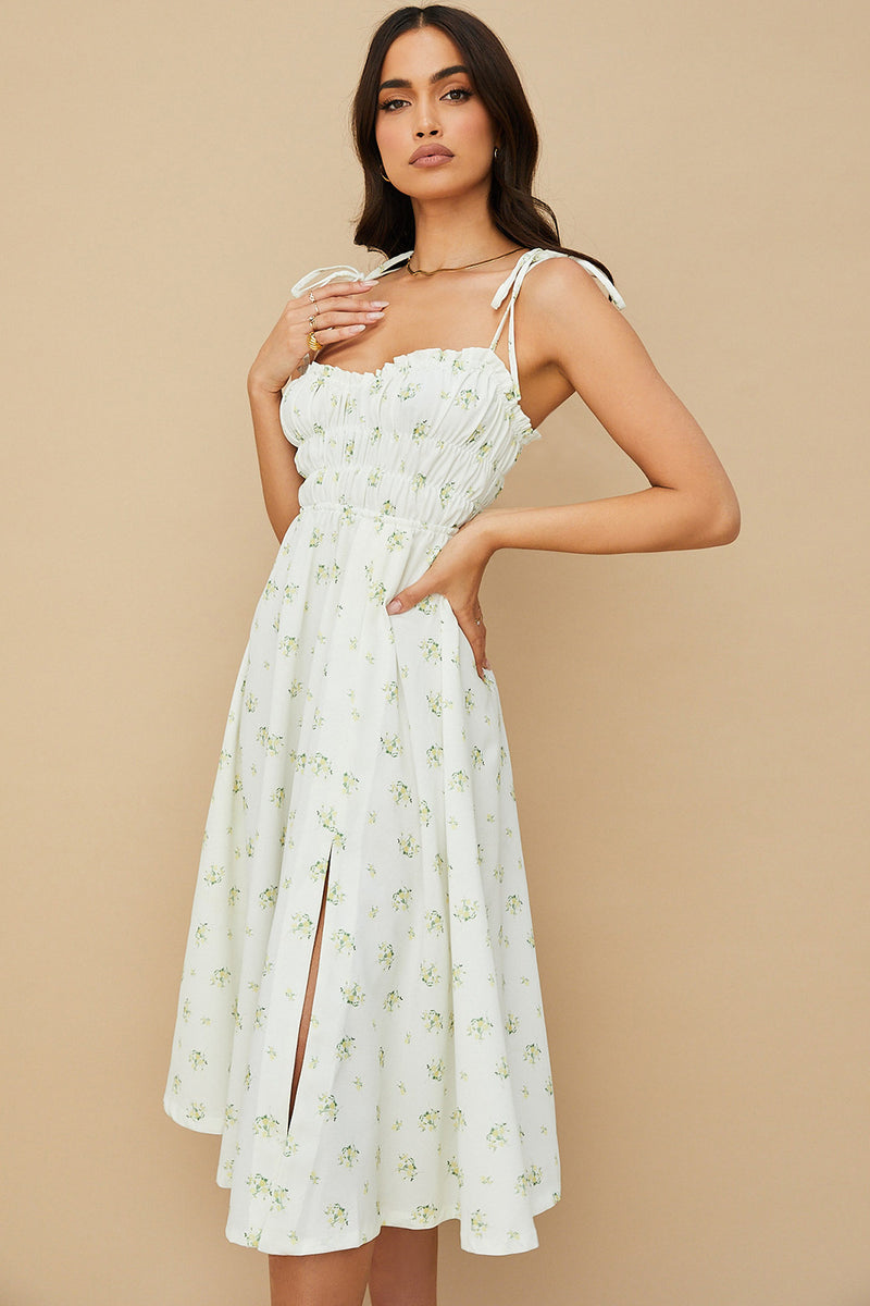 Sweet Style Green Floral Midi slip Dress! Sexy Floral Simple Dress Celebrity Fashion 2111 - KellyModa Store