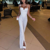 Luxury Slim Fitting Sexy Jumpsuit with Chain Straps! Sleeveless Slip Top Cyber Celebrity Fashion 2111 - KellyModa Store