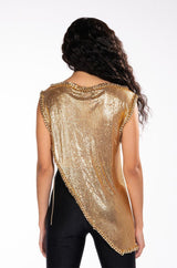 Long Asymmetric! Drapping Sexy Top with Flicker Metallic Fabric , Shining Tops