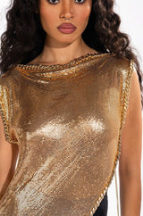 Long Asymmetric! Drapping Sexy Top with Flicker Metallic Fabric , Shining Tops