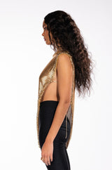 Long Asymmetric! Drapping Sexy Top with Flicker Metallic Fabric , Shining Tops