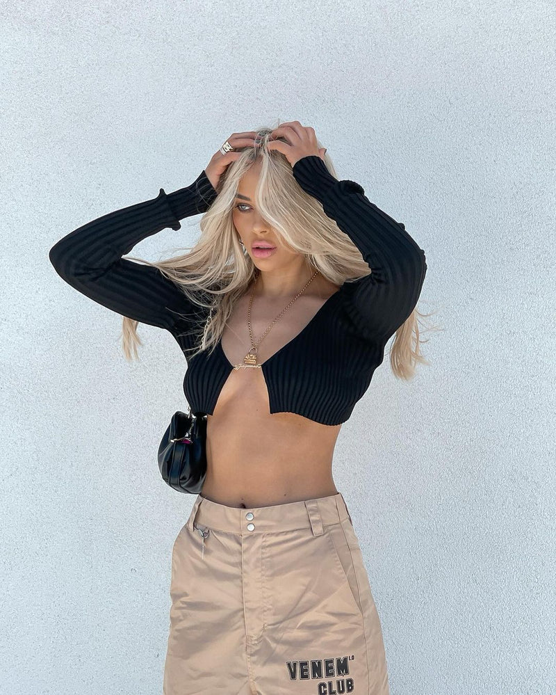 Ribbed Crop Top Long Sleeve! Sexy Ribbed Basic Crop Top Cyber Fashion 2203