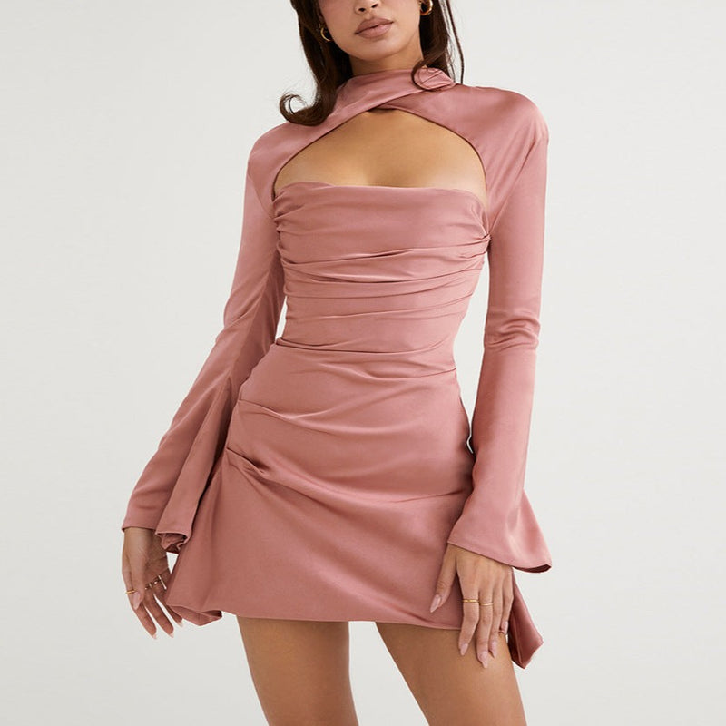 Cut Off Sexy Ruffled Slim Fitting Long Sleeve Dress ! Sexy Dress Hip Dress 2205