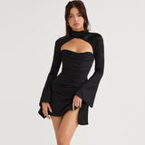 Cut Off Sexy Ruffled Slim Fitting Long Sleeve Dress ! Sexy Dress Hip Dress 2205