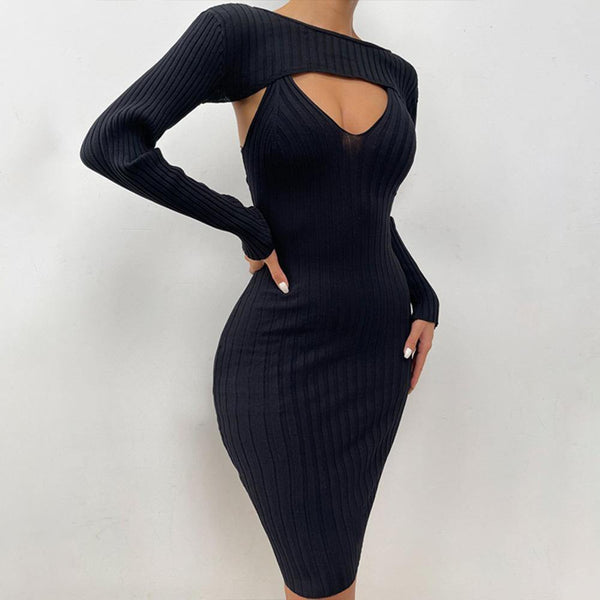 Ribbed Knitted Sexy Long Sleeve Sexy Dress! Slim Fitting Sexy Tops Celebrity Fashion 2111 - KellyModa Store