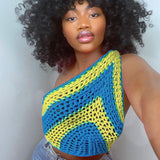 Crocheted Sexy One Shoulder Sweater Crop Top Knitwear! Chevron Sexy Sweater Top 2201