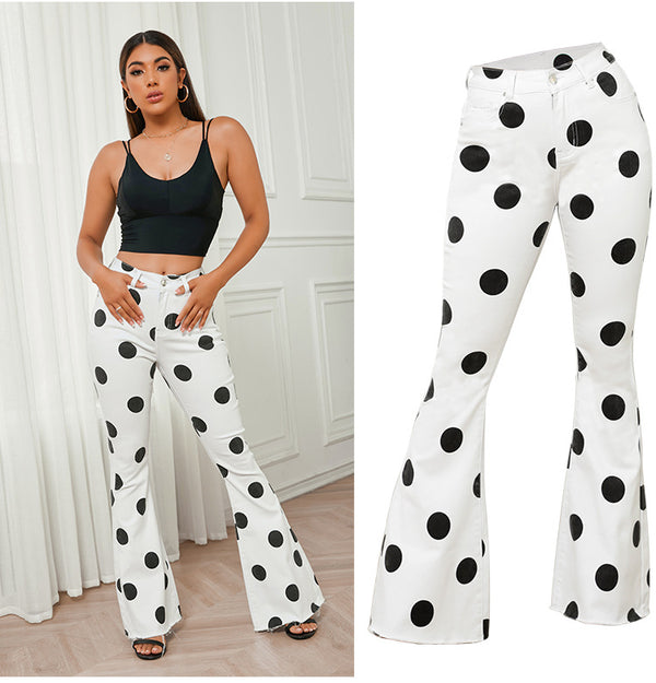 Polka Dots Bell-Bottom! Women Dotted Pants Jeans, Striped Fitting Women Jeans, Femme Bottoms, Bell Bottom - KellyModa Store