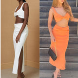 Twisted Design Sexy Crop Top and Skirt 2-piece Set! Crop Tank Top Celebrity Fashion 2111