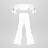 Elegant Mesh Lace Strapless Crop Top and Flared Slim Fitting Pants 2-piece Set! Women Fashion 2202