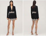 Rhinestone Tassels! Chic Fringed Crop Blazer and mini Skirt 2-Piece Set! High Street Fashion Trendy 2112 - KellyModa Store