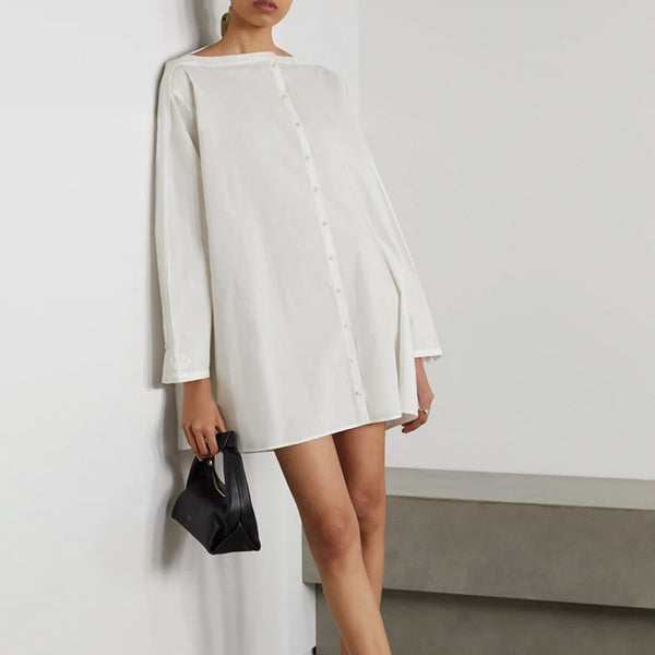 White Minimal Basic Normcore Style Women's Office Shirt Dress!  Designer Fashion 2207