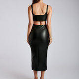 Crop Tank Top and Skirt 2-piece Set! Sexy Patent Vegan PU Leather Top and Skirt 2-piece set 2301