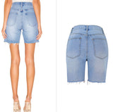 Cropped straige leg Blue Jeans Denim Shorts Pants, Bottoms, Women Jeans Shorts - KellyModa Store