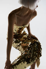 Stunningly Luxury Gold Blingbling Slip Dress! Shining Gold Luxury Event Long Event Dress 2304