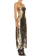 Stunningly Luxury Gold Blingbling Slip Dress! Shining Gold Luxury Event Long Event Dress 2304