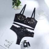 Black Queen! Sexy Embroidery Lingerie Bra and Panty Set, Sexy Lingerie, Embroidery Underwear - KellyModa Store