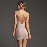 Sequins pink! Plunged Shining Backless Slip Dress! Sexy Dress Celebrity Fashion 2201