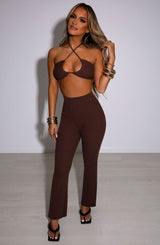 Sexy Knitted Halter Crop Top and Wide Leg Pants 2-piece Set! Sexy Knitwear Bra Celebrity Fashion 2111 - KellyModa Store