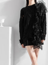 Organza Ruffled Ripped Sweater Top Knitwear!  Casual Sweater Top Celebrity Fashion 2207