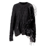 Organza Ruffled Ripped Sweater Top Knitwear!  Casual Sweater Top Celebrity Fashion 2207