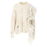 Organza Ruffled Ripped Sweater Top Knitwear!  Casual Sweater Top Celebrity Fashion 2207