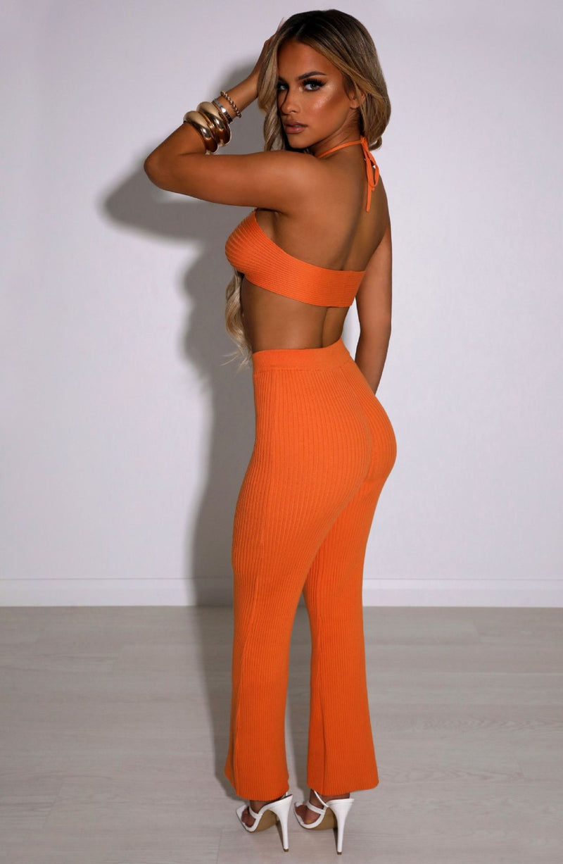 Sexy Knitted Halter Crop Top and Wide Leg Pants 2-piece Set! Sexy Knitwear Bra Celebrity Fashion 2111 - KellyModa Store