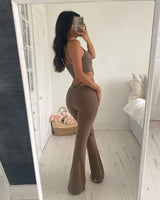 Slim Fitting Slip Top and Wide Leg Pants 2-piece Set! Sexy Tops and Pants Celebrity Fashion 2111 - KellyModa Store