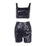 Sexy Patent Vegan PU Leather Crop Slip Top and shorts 2-piece set! Sexy Slip NightClub Fashion 2111 - KellyModa Store