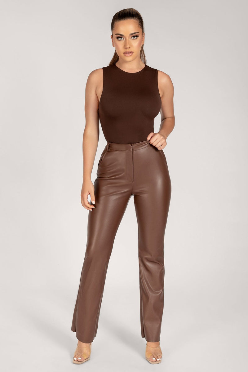 Patent Vegan PU Leather straight Leg Pants! Sexy Slip NightClub Wear Celebrity Fashion 2111 - KellyModa Store