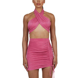 Sexy Tied Halter Crop Top and Skirt 2-piece Set! Sexy Top and Skirt Cyber Celebrity Fashion 2111 - KellyModa Store