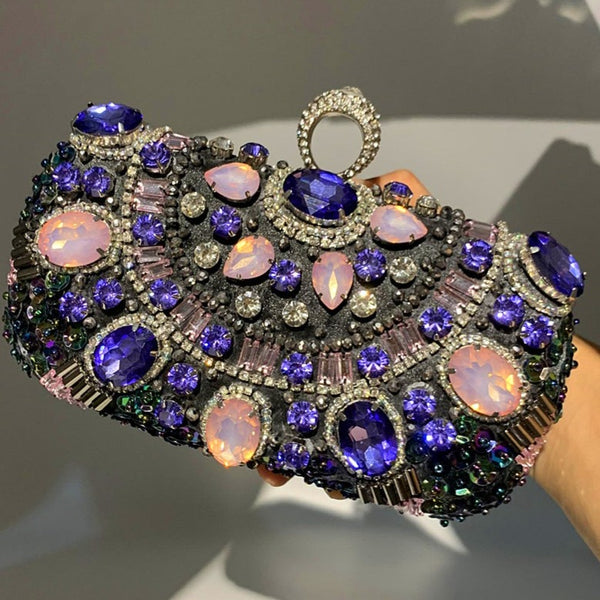 Blue Gems! Luxury Mini Size Phone Bag with Jewelry, Club Clutch Bag, Night Dinner Event handbag - KellyModa Store