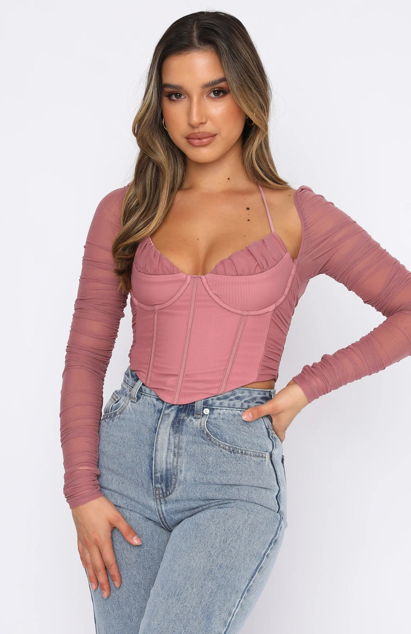 Wrinkled Mesh Halter Crop Top! Sexy See-through Cropped Top  Cyber Celebrity Fashion 2111 - KellyModa Store