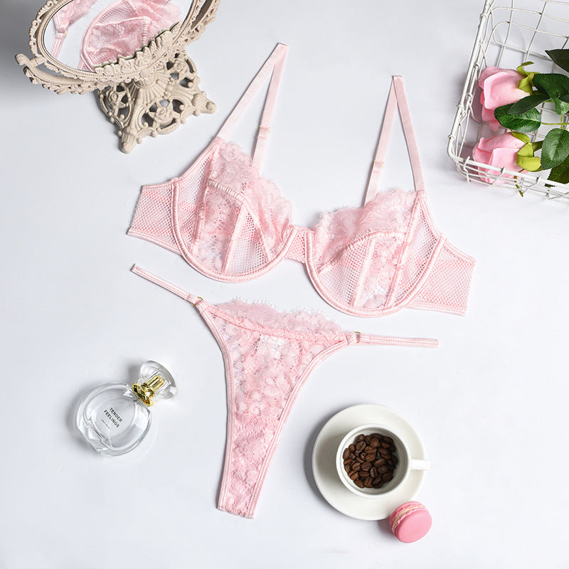 Exquisite Eyelash Lace! Sweet Mesh Lingerie Bra and Panty Set, Sexy Lingerie, Embroidery Underwear - KellyModa Store