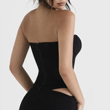 V Plunged Strapless Corset Top! Sexy Cropped Forming Top Celebrity Fashion 2209