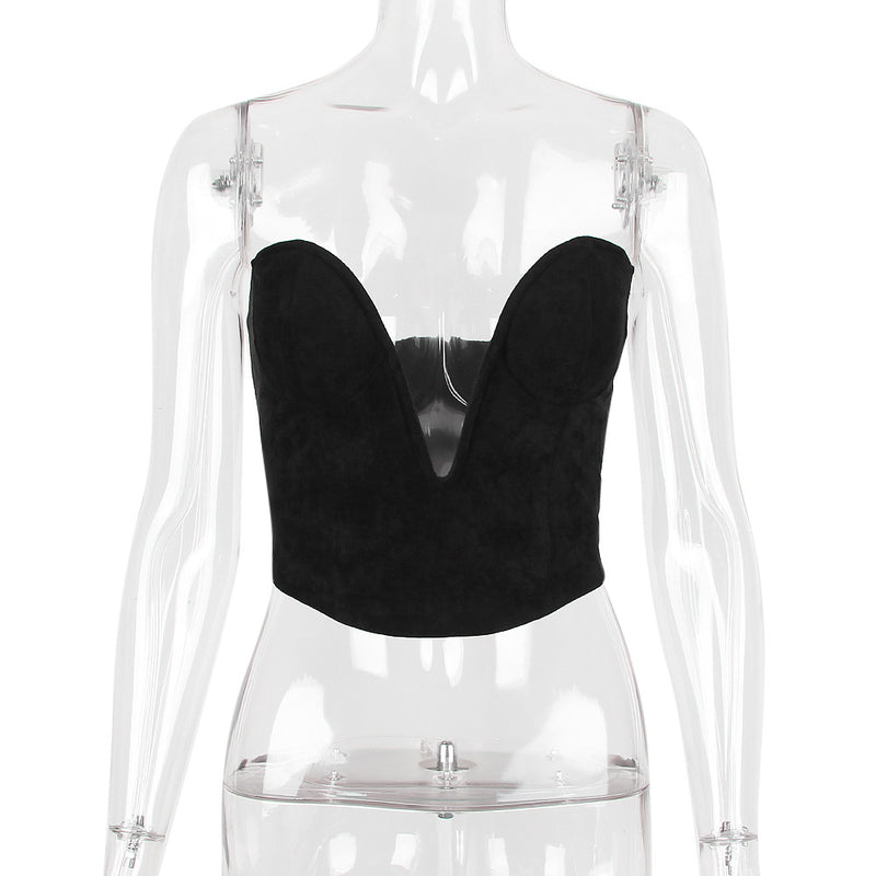 V Plunged Strapless Corset Top! Sexy Cropped Forming Top Celebrity Fashion 2209