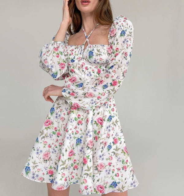 Sweet Boho Style Floral Mini Dress! Puffy Sleeve Floral Dress Sexy Casual Celebrity Fashion 2202