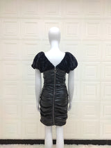 Fur and Leather! Luxury Black Low Cut Sleeveless Dress ! Sexy Event Dress Winter Dress 2112 - KellyModa Store