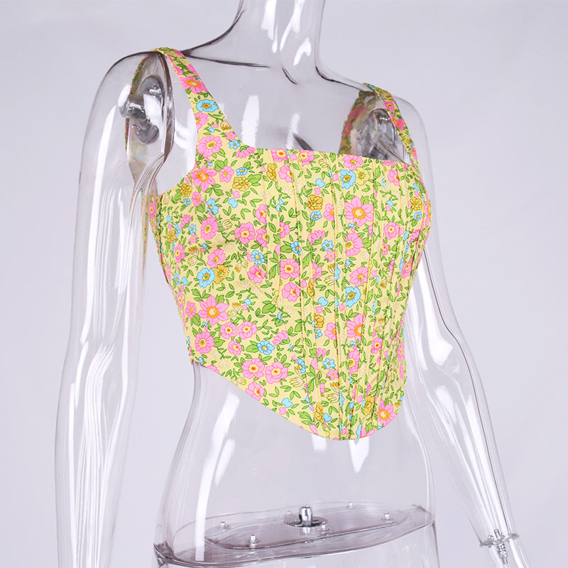 Printed Floral Crop Tank Top! Sexy Cropped Slip Top Club Top Cyber Celebrity Fashion 2111 - KellyModa Store