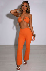 Sexy Knitted Halter Crop Top and Wide Leg Pants 2-piece Set! Sexy Knitwear Bra Celebrity Fashion 2111 - KellyModa Store