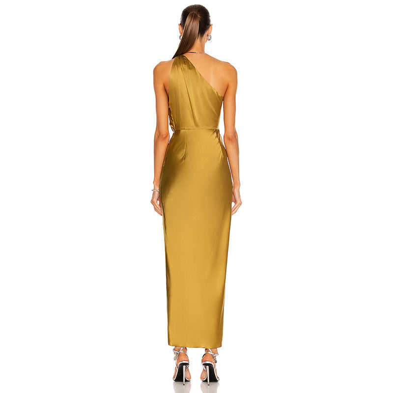 Goddess's Choice! Shining Gold Color Luxury One Shoulder Event Long Dress! Event Dress 2112 - KellyModa Store