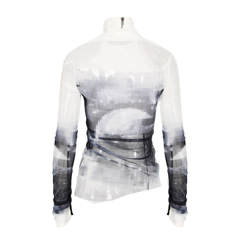 Trendy See-Through Mesh Long Sleeve Turtle Neck Top ! Cut Off Top Cyber Fashion 2205