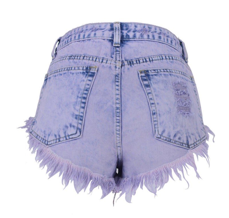 Faint Purple Distressed Jeans, Denim Shorts Hot Pants, Bottoms, Femme Bottoms - KellyModa Store