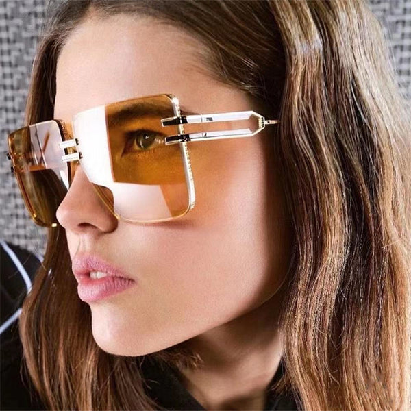 Rimless Square Parallel lines! Chic Large Size Fashion Sunglasses Women Glasses Fashion Eyewear M517 - KellyModa Store